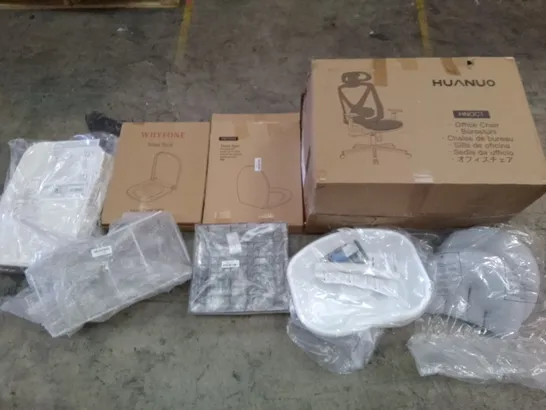 UNPROCESSED PALLET OF ASSORTED HOUSEHOLD GOODS TO INCLUDE HUANUO OFFICE CHAIR, WHYFONE TOILET SEAT, AND DRYING RACK