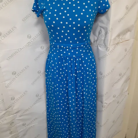 BODEN PLEATED JERSEY MIDI DRESS IN SPOTTED BLUE SIZE 4