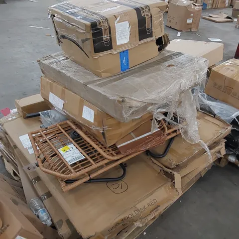 PALLET OF ASSORTED HOUSEHOLD ITEMS AND FURNITURE PARTS