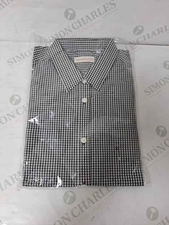 SEALED SET OF 7 BRAND NEW CORPORATIVE STYLE BLACK CHECK WOMENS SHIRT - SMALL