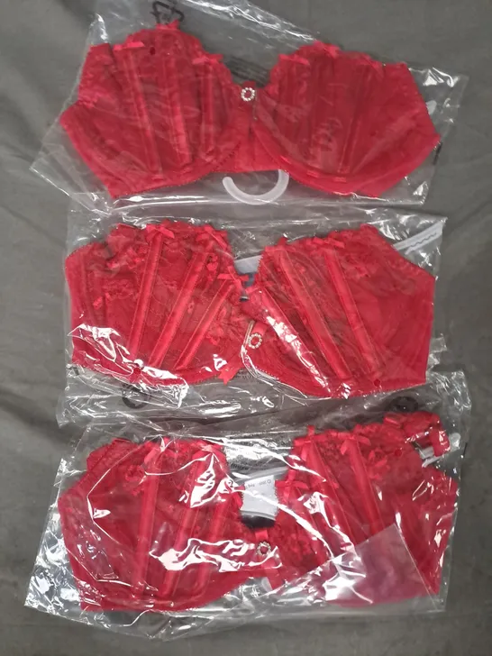 BOX OF APPROXIMATELY 25 ASSORTED LACY RED BRAS (SIZES VARY) - COLLECTION ONLY