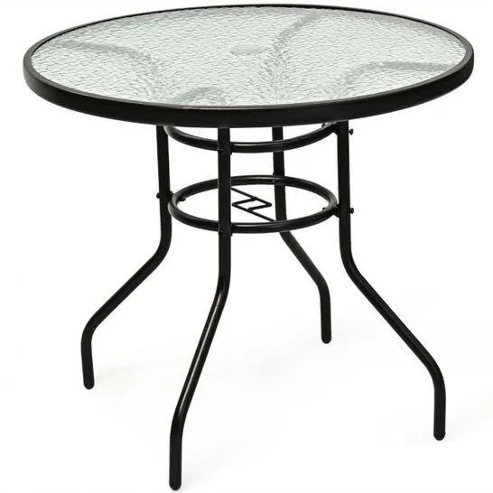 BOXED COSTWAY GARDEN TABLE WITH TEMPERED GLASS TABLE WITH PARASOL HOLE 