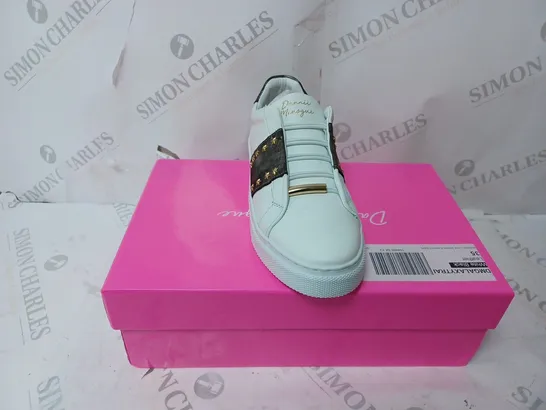 BOXED PAIR OF DANNII MINOGUE GALAXY TRAINERS IN WHITE W. STUDS SIZE 2