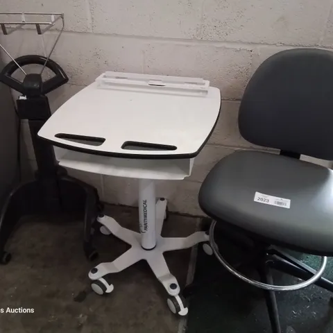 THREE ITEMS, SHARPSMART TROLLEY, PARITYMEDICAL MOBILE CART & GREY PU OFFICE CHAIR