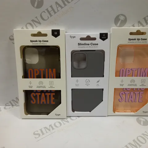 BOX OF APPROXIMATELY 52 TYPO PHONES CASES ('SLIMLINE CASE' & 'SPEAK UP CASE') FOR IPHONE 11, 12 MINI, 12/12PRO IN VARYING COLOURS