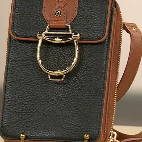 PAUL COSTELLOE LEATHER STIRRUP PHONE POUCH IN CONTRAST