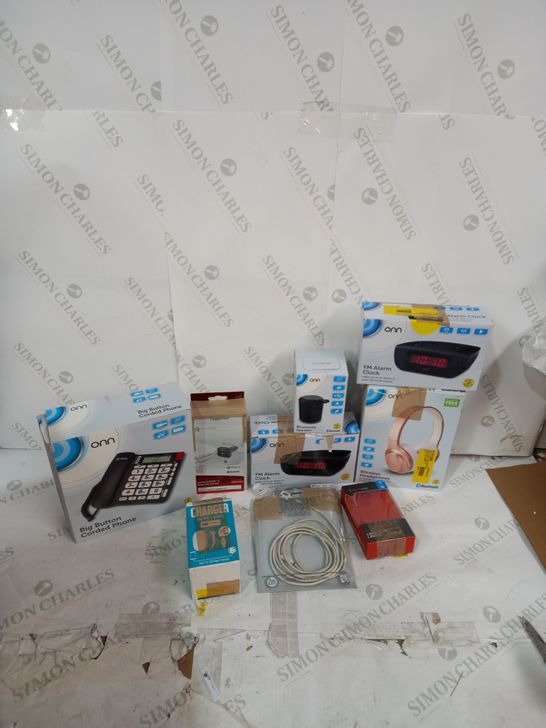 LOT OF ASSORTED ITEMS TO INCUDE HEADPHONES, CORDED PHONE AND BLUETOOTH SPEAKER