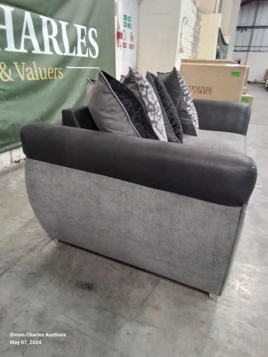 DESIGNER 3 SEATER HILTON STYLE FABRIC UPHOLSTERED SOFA IN VIPER BLACK AND CHARCOAL GREY COLOUR 