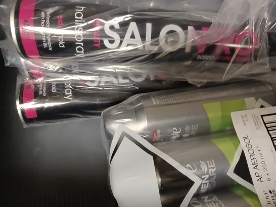 BOX OF APPROX 10 ASSORTED AEROSOLS TO INCLUDE PRIVE PERFUMED SPRAY, LYNX BODY SPRAY, SALON PRO HAIR SPRAY, ETC 