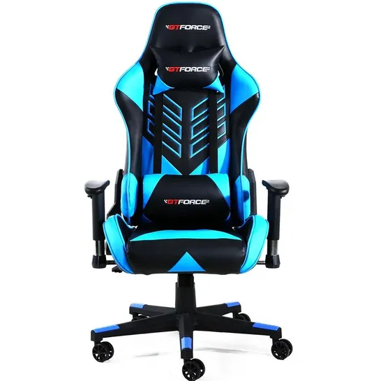 BOXED DESIGNER GT FORCE PRO ST LEATHER RACING SPORTS OFFICE CHAIR IN BLACK & BLUE (1 BOX)