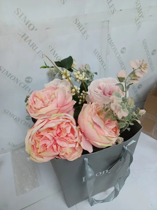 BOXED FAUX FLOWER ARRANGEMENT WITH VASE AND FRESH FLOWER ROOM SCENT