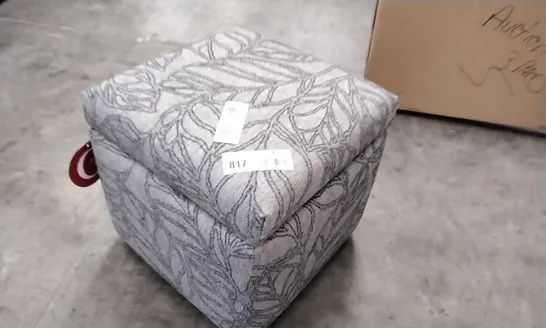 QUALITY BRITISH DESIGNER G PLAN SQUARE STORAGE FOOTSTOOL GREY FLORAL FABRIC 