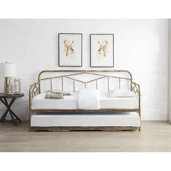 BOXED KHALEESI SINGLE 3FT DAY BAYBED WITH TRUNDLE IN ANTIQUE BRONZE (INCOMPLETE. ONE BOX ONLY, BOX 2 OF 2)