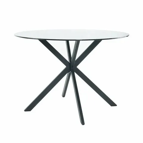 BOXED LUMIA ROUND DINING TABLE GREY SMOKED GLASS WITH BLACK LEGS 