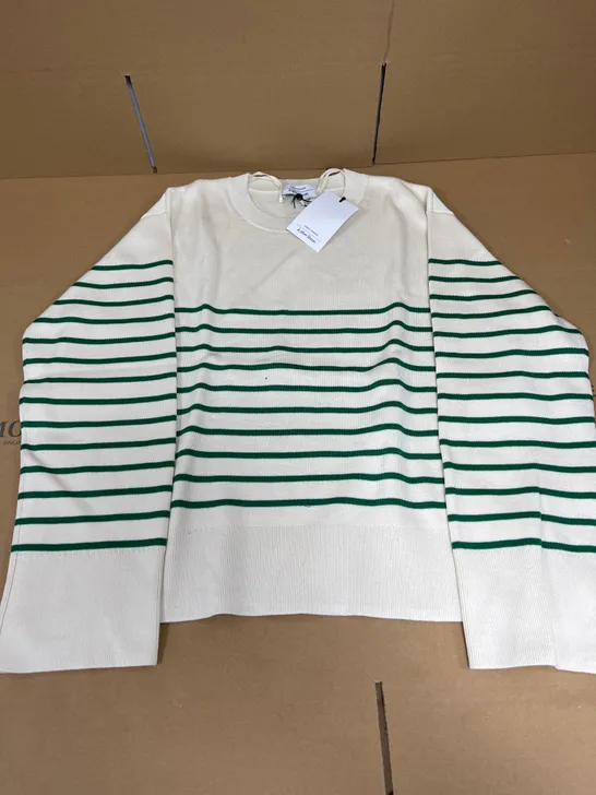 PARIS ATELIER SIZE MEDIUM GREEN STRIPED NATURAL SWEATSHIRT 