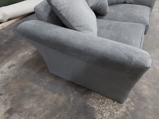 DESIGNER TWO SEATER SOFA WITH SCATTER CUSHIONS GREY FABRIC 