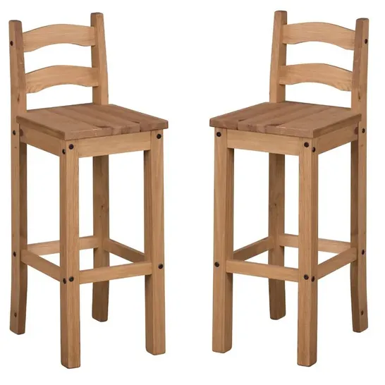 BOXED BRIDEWELL SOLID WOOD 76cm COUNTER STOOLS IN BLUE - SET OF 2 (1 BOX)