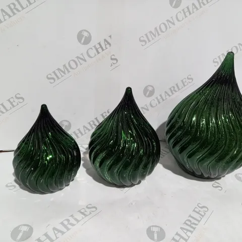 SET OF 3 GLASS RAINDROP ORNAMENTS 