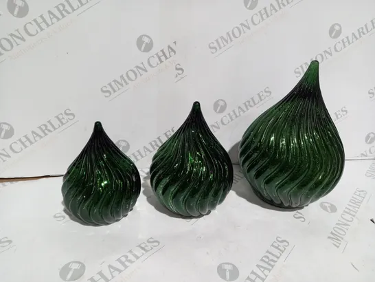 SET OF 3 GLASS RAINDROP ORNAMENTS 