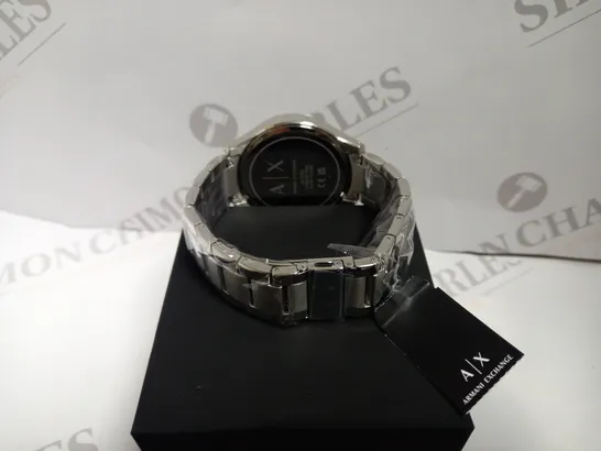 BOXED ARMANI EXCHANGE STAINLESS STEEL THREE HAND WATCH WITH BRACELET STRAP