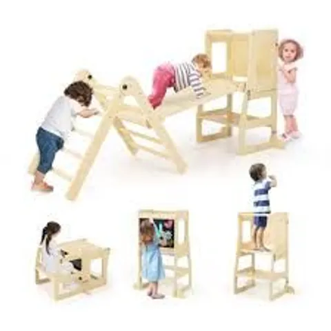 BOXED 7-IN-1 TODDLER CLIMBING TOY SET FOLDING WITH STEP STOOL - NATURAL 