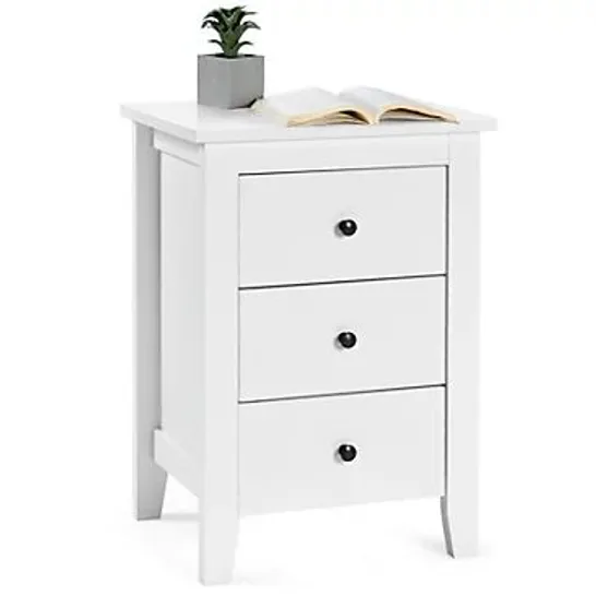 BOXED COSTWAY BEDSIDE TABLE WOODEN NIGHTSTAND W/3 DRAWERS MODERN & MULTIFUNCTIONAL END TABLE - WHITE