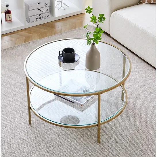 ANGELLA ROUND COFFEE TABLE 80CM GOLD METAL LEGS 