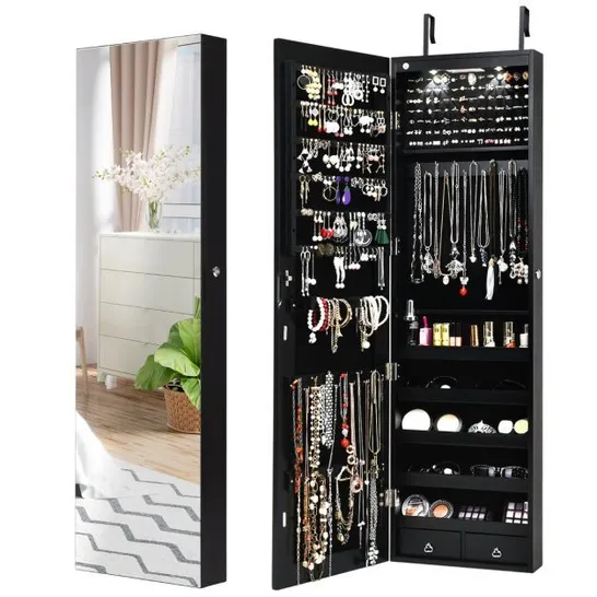 BOXED COSTWAY WALL MOUNTED JEWELLERY ARMOIRE WITH LED LIGHT - BLACK