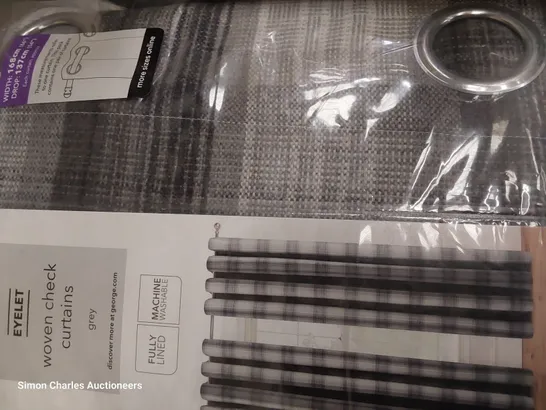 BOX OF SIX PAIRS OF BRAND NEW EYELET WOVEN CHECK CURTAINS GREY W168 × D137cm