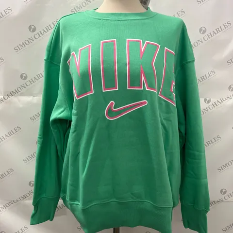 NIKE CREW NECK LOGO SWEATSHIRT IN GREEN SIZE S