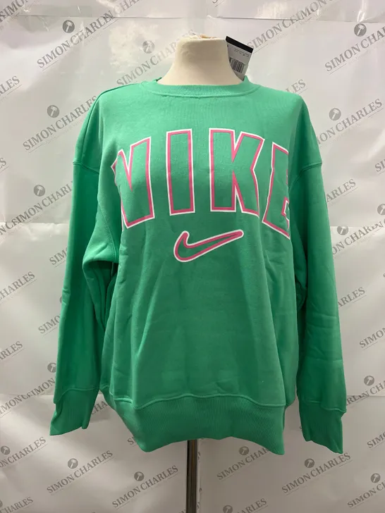 NIKE CREW NECK LOGO SWEATSHIRT IN GREEN SIZE S