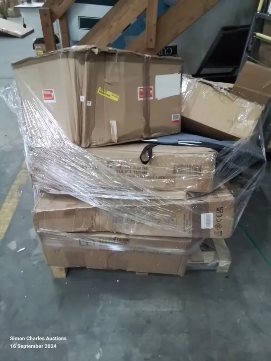 PALLET CONTAINING VARIOUS BOXED FURNITURE PARTS AND OTHER HOUSEHOLD ITEMS ETC.