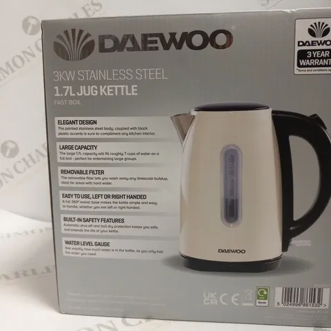 BOXED DAEWOO 3KW STAINLESS STEEL 1.7L JUG KETTLE FAST BOIL