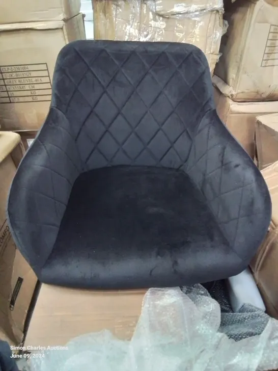 BOXED PAIR OF BLACK VELVET UPHOLSTERED DINING CHAIRS