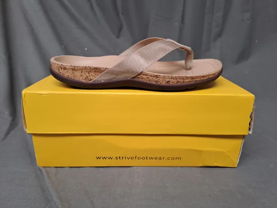 BOXED PAIR OF STRIVE SANDALS IN ALMOND - SIZE 3