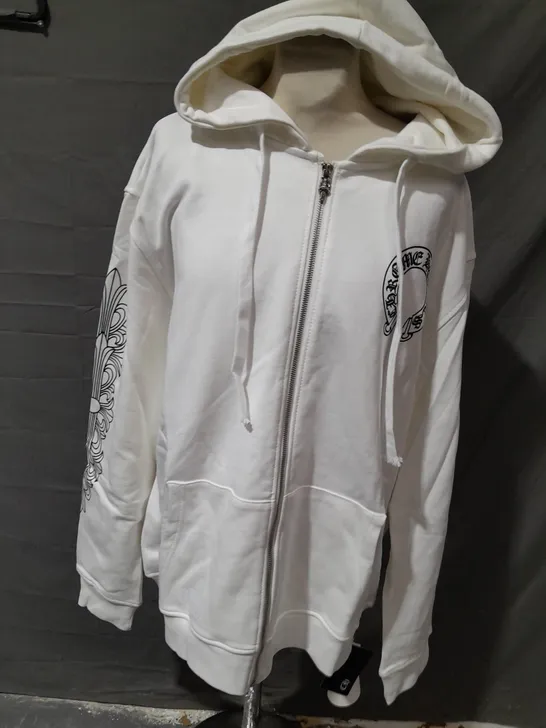 CHROME HEARTS ZIP THROUGH WHITE HOODIE - L