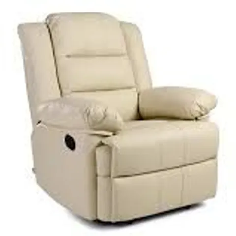 BOXED DESIGNER LOXLEY CREAM LEATHER MANUAL RECLINING EASY CHAIR (1 BOX) 