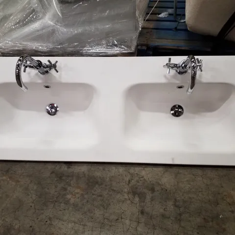 BRAND NEW WHITE RESIN RECTANGULAR DOUBLE BASIN WITH TAPS 121×46CM