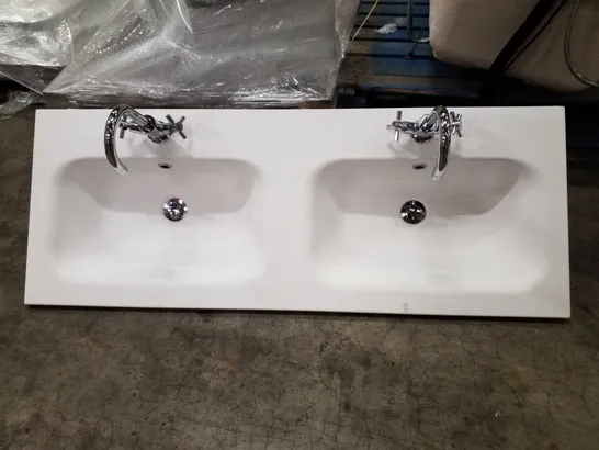 BRAND NEW WHITE RESIN RECTANGULAR DOUBLE BASIN WITH TAPS 121×46CM