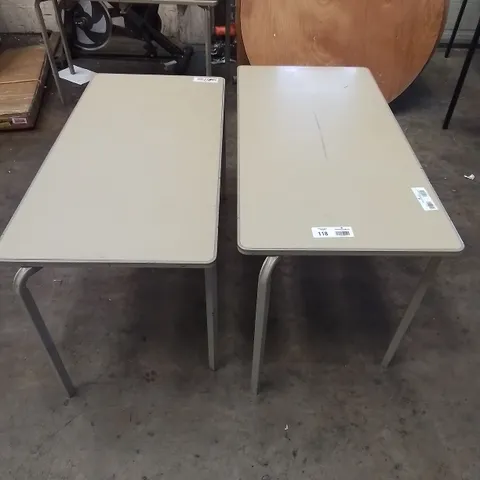 2X SMALL WOODEN TABLES WITH METAL LEGS 