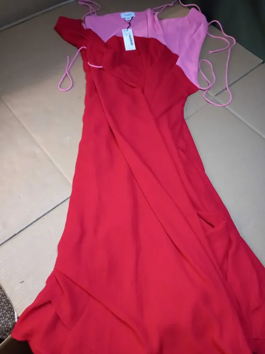 COAST RED/PINK CAM MIDI WRAP DRESS - SIZE 12