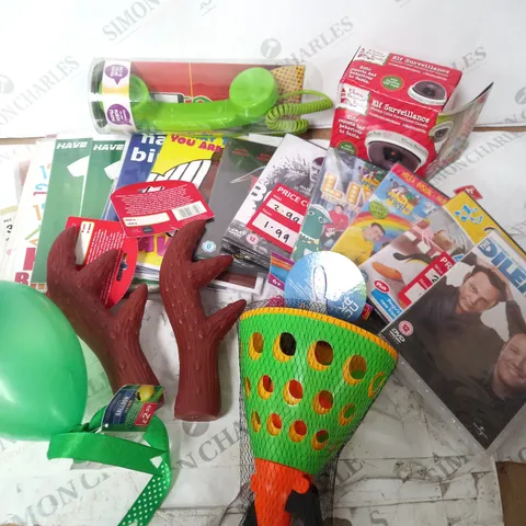 APPROXIMATELY 15 KIDS TOYS AND DVDS INCLUDING CARDS, CLICK AND CATCH, THE WIGGLES