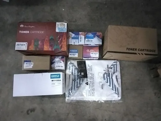 PALLET OF ASSORTED ITEMS INCLUDING TONER CARTRIDGE, TONER KINGDOM TONER CARTRIDGE, SEA TEAM NAVY STRIPE BAG, WISETA PREMIUM INK CARTRIDGE, KEENKLE TONER CARTRIDGE, JUMI 15 INK CARTRIDGES 