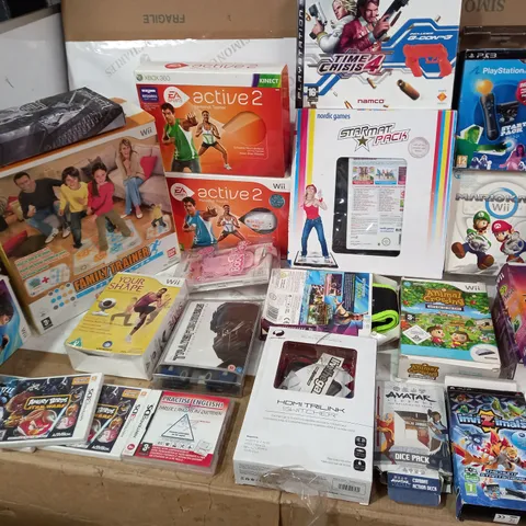 22 ASSORTED ITEMS TO INCLUDE: ANGRY BIRDS STAR WARS FOR NINTENDO 3DS, PLAYSTATION MOVE FOR PS3, TIME CRISIS 4 FOR PS3, EA SPORTS ACTIVEPLAY, WESING FOR WII, INVIZIMALS FOR PSP ETC