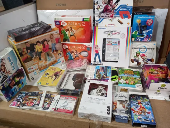 22 ASSORTED ITEMS TO INCLUDE: ANGRY BIRDS STAR WARS FOR NINTENDO 3DS, PLAYSTATION MOVE FOR PS3, TIME CRISIS 4 FOR PS3, EA SPORTS ACTIVEPLAY, WESING FOR WII, INVIZIMALS FOR PSP ETC