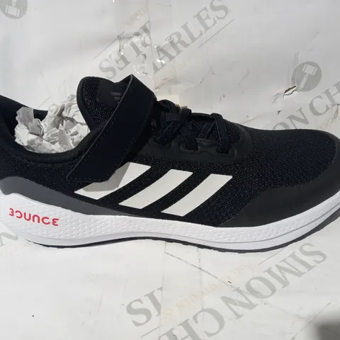 BOXED PAIR OF DESIGNER SHOES IN THE STYLE ADIDAS EQ21 RUN EL K IN BLACK/WHITE UK SIZE 5.5