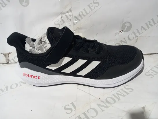 BOXED PAIR OF DESIGNER SHOES IN THE STYLE ADIDAS EQ21 RUN EL K IN BLACK/WHITE UK SIZE 5.5