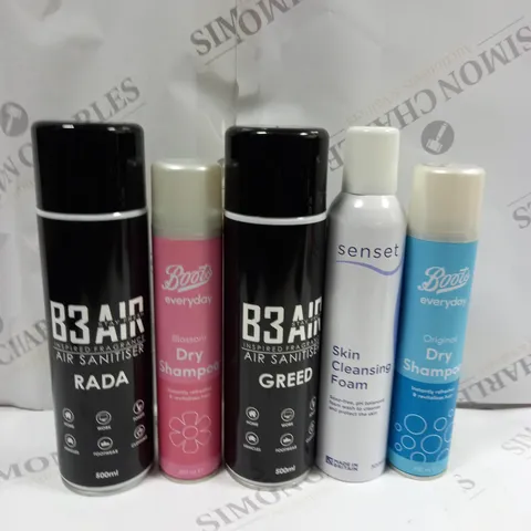 BOX OF APPROX 20 ASSORTED AEROSOLS TO INCLUDE B3 AIR SANITISER, BOOTS DRY SHAMPOO, SENSET CLEANSING FOAM - COLLECTION ONLY