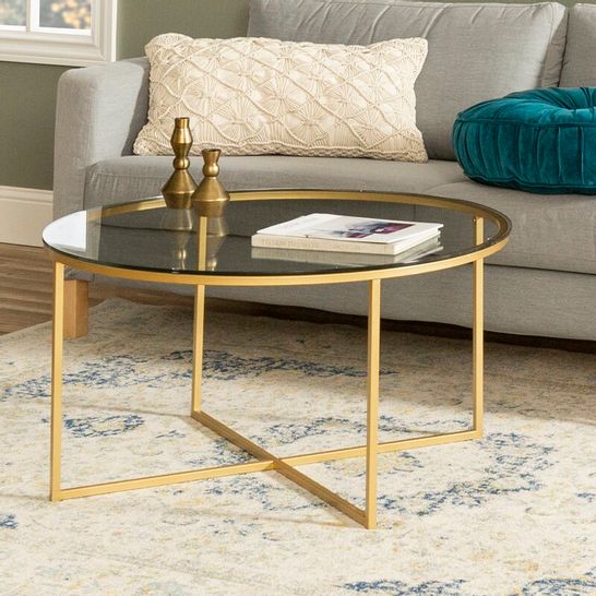 BOXED LEVERETTE COFFEE TABLE- GLASS/GOLD (1 BOX)