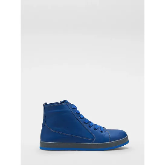 ADESSO LEATHER HIGH TOP TRAINER BOOT IN BLUE SIZE 5